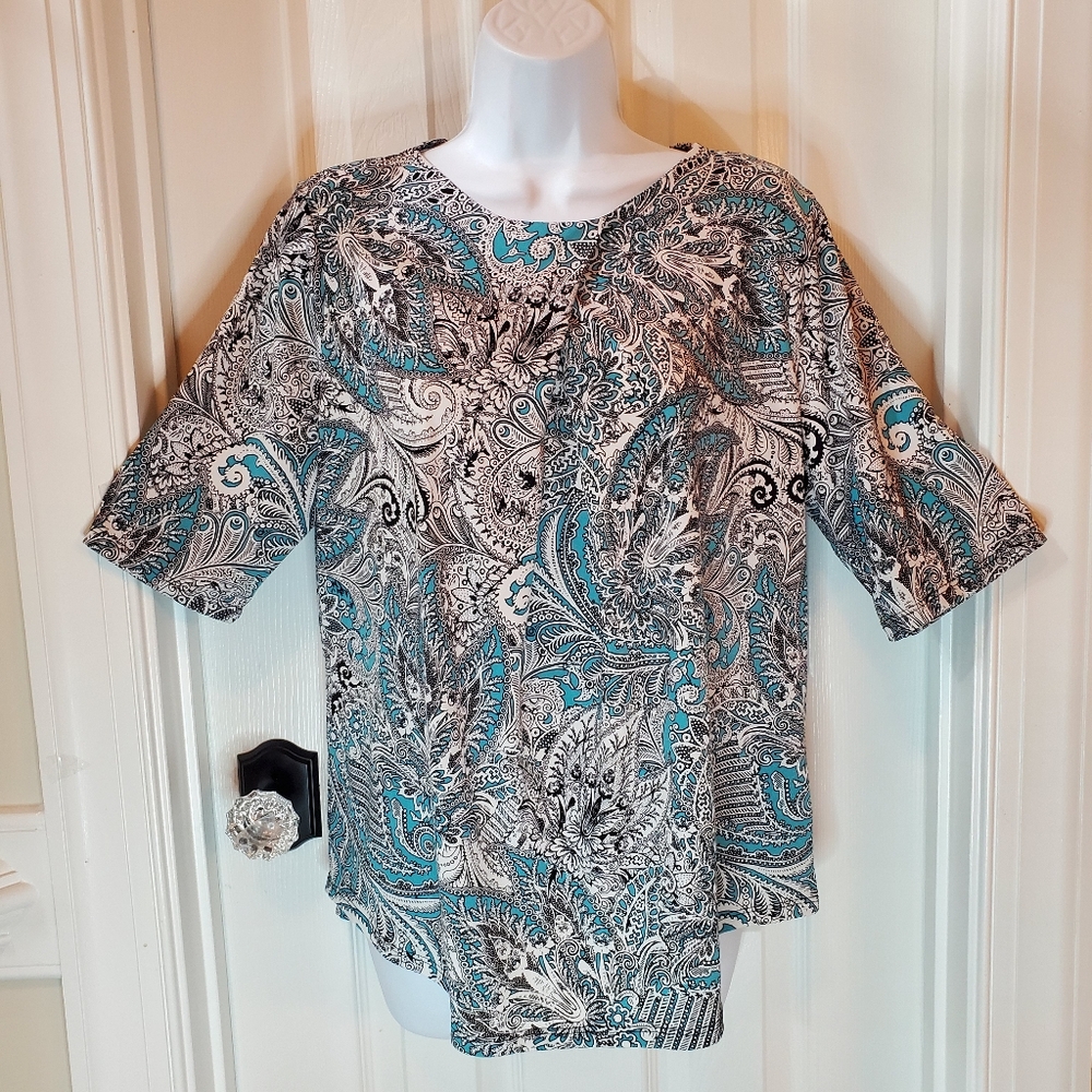 Women's - Paisley Top - with Black, Teal and White Design